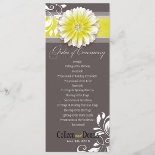 Gerber Daisy Scroll 1 Wedding Program yellow Programmakaart