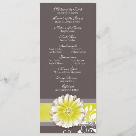 Gerber Daisy Scroll 1 Wedding Program yellow Programmakaart (Achterkant)