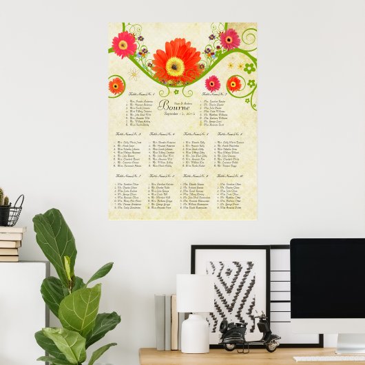 Gerber Daisy Seating Chart 10 Tables Poster (Thuiskantoor)