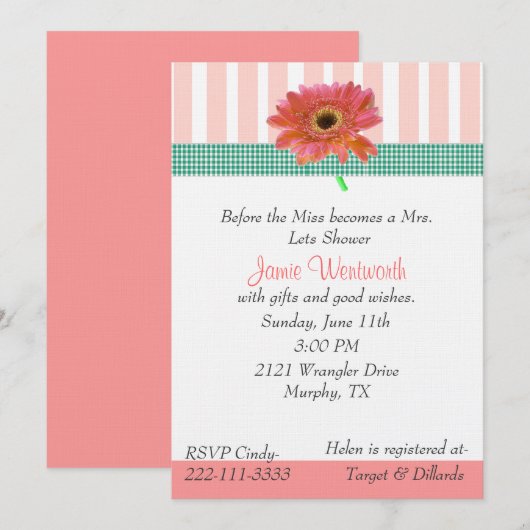 Gerber Daisy Wedding Shower Uitnodiging (Voorkant / Achterkant)