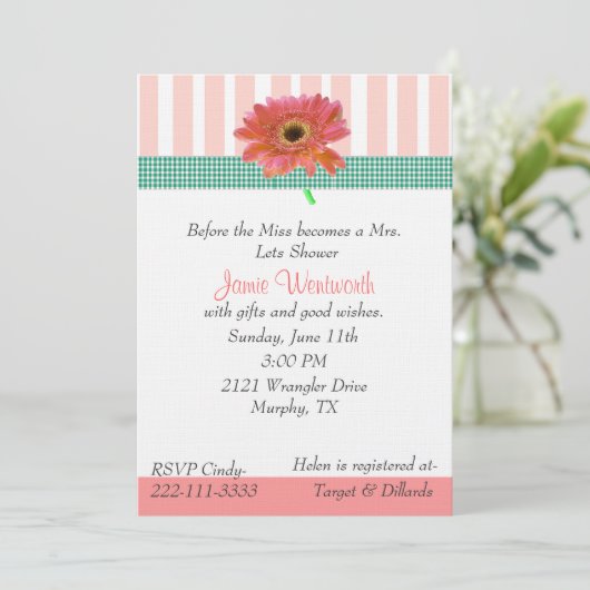 Gerber Daisy Wedding Shower Uitnodiging (Staand voorkant)