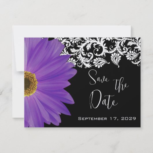 Gerber Fuchsia & Grey Paisley Save the Date (Voorkant)