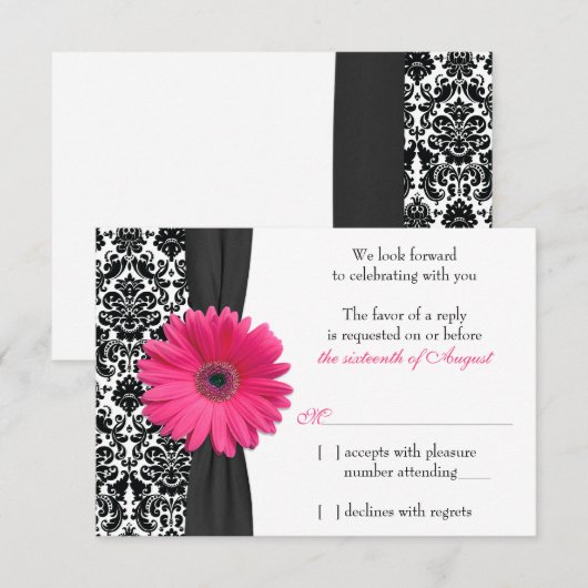 Gerber Madelief Roze Zwart Damast Trouw RSVP Antwo (Voorkant / Achterkant)