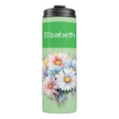 Gerbera bloemen 6 foto's naam groen thermosbeker (Voorkant)