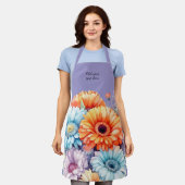 Gerbera bloemen aangepaste tekst paars schort (Gedragen)