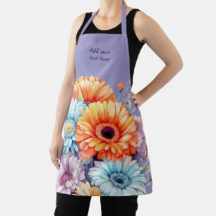 Gerbera bloemen aangepaste tekst paars schort