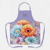 Gerbera bloemen aangepaste tekst paars schort (Voorkant)