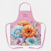 Gerbera bloemen aangepaste tekst roze schort (Voorkant)