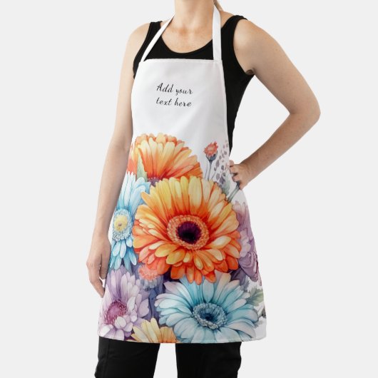 Gerbera bloemen aangepaste tekst wit  schort (Insitu)