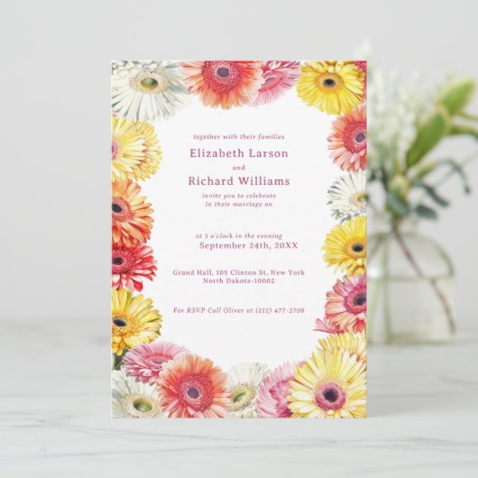 Gerbera Bloemen Kleurrijke Waterverf Bruiloft Kaart (Staand voorkant)