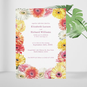 Gerbera Bloemen Kleurrijke Waterverf Bruiloft Kaart