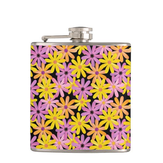 Gerbera-bloesem, achtergrond heupfles (Voorkant)