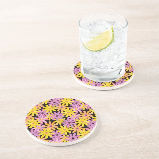 Gerbera-bloesem, achtergrond zandsteen onderzetter (Zijkant)