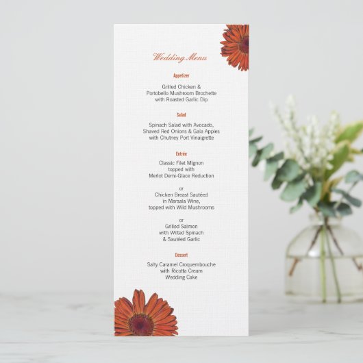 Gerbera Bruiloftsmenu Menu (Staand voorkant)