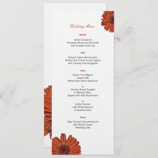 Gerbera Bruiloftsmenu Menu (Voorkant / Achterkant)