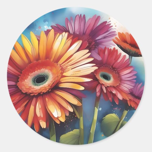 Gerbera Daisies Bloemen Kleurrijk Ronde Sticker (Voorkant)