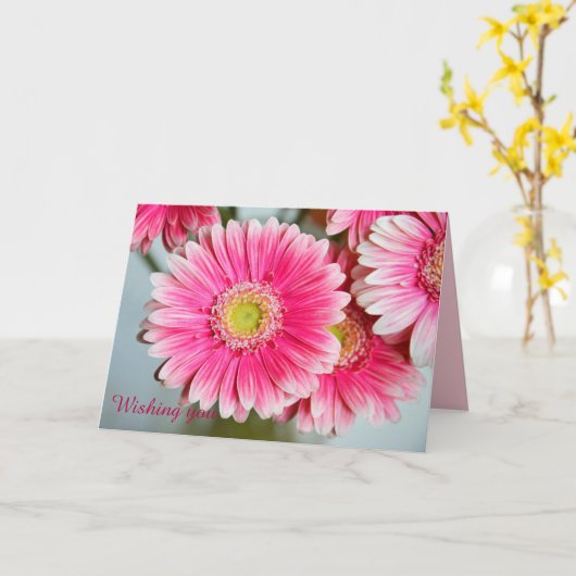 Gerbera Daisies & custom Tekst verjaardagskaart Kaart (Gele Bloem)