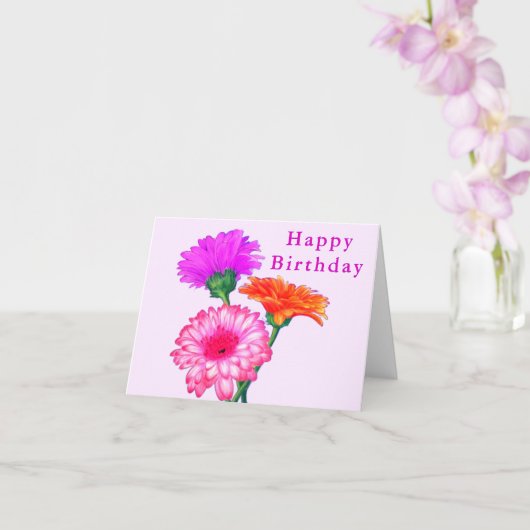 Gerbera Daisies Happy Birthday Kaart (Orchidee)