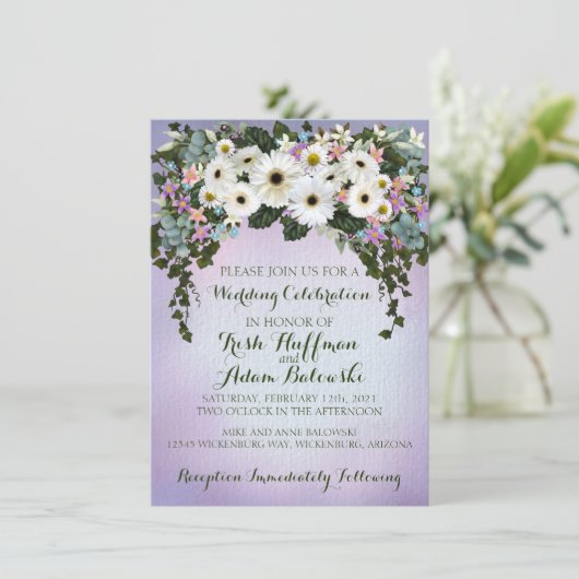 Gerbera Daisies Swag Wedding Kaart (Staand voorkant)