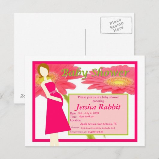 Gerbera Daisy Baby shower Uitnodigen Uitnodiging Briefkaart (Voorkant / Achterkant)