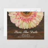Gerbera Daisy & Barnwood Opslaan van de datum Brie Aankondigingskaart (Voorkant / Achterkant)
