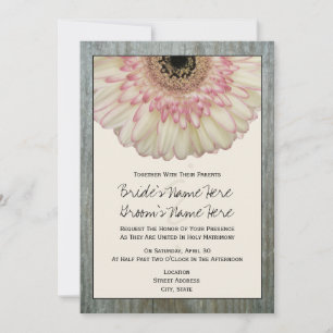 Gerbera Daisy & Barnwood Wedding Invitation Kaart