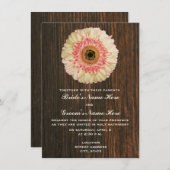 Gerbera Daisy & Barnwood Wedding Invitation Kaart (Voorkant / Achterkant)