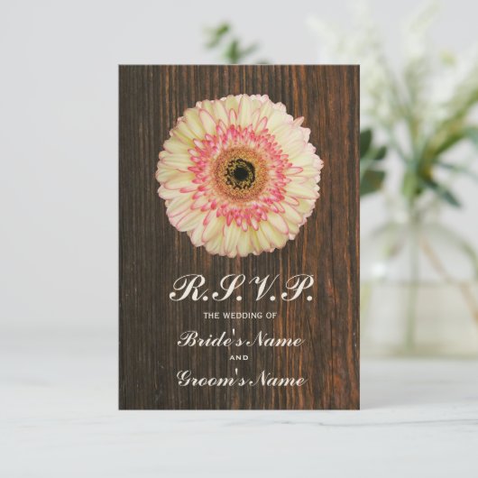 Gerbera Daisy & Barnwood Wedding RSVP (Staand voorkant)