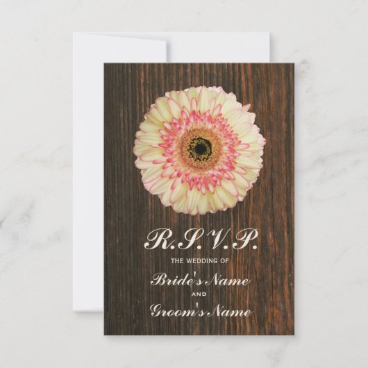 Gerbera Daisy & Barnwood Wedding RSVP Kaartje (Voorkant)
