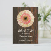Gerbera Daisy & Barnwood Wedding RSVP Kaartje (Staand voorkant)