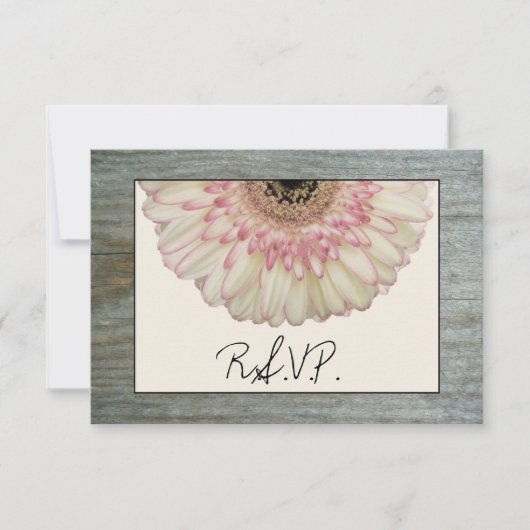 Gerbera Daisy & Barnwood Wedding RSVP Kaartje (Voorkant)