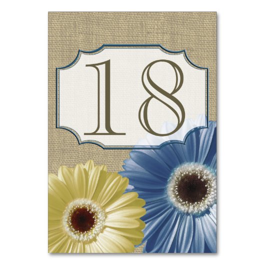 Gerbera Daisy Blauw en Geel Nummer Kaart (Achterkant)