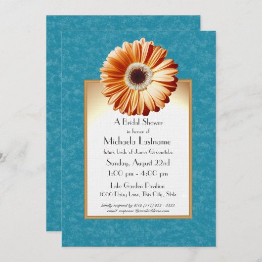 Gerbera Daisy Blauw en Sinaasappel Kaart (Voorkant / Achterkant)