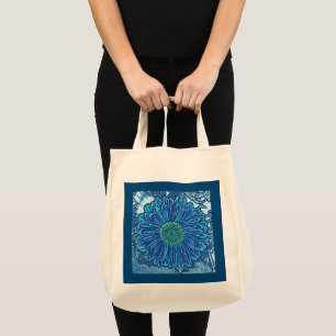 Gerbera Daisy Block Print, Cerulean Blue Tote Bag