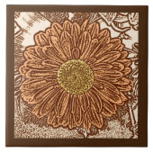 Gerbera Daisy Block Print, Chocolate Brown en Tan Tegeltje (Voorkant)