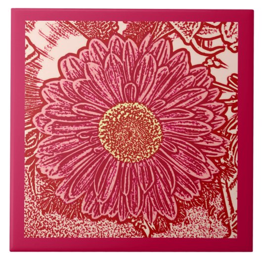 Gerbera Daisy Block Print, Coral and Peach Tegeltje (Voorkant)