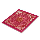Gerbera Daisy Block Print, Coral and Peach Tegeltje (Zijkant)