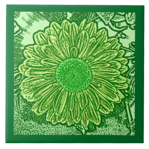 Gerbera Daisy Block Print, Emerald en Lime Green Tegeltje