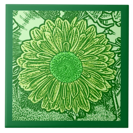 Gerbera Daisy Block Print, Emerald en Lime Green Tegeltje (Voorkant)