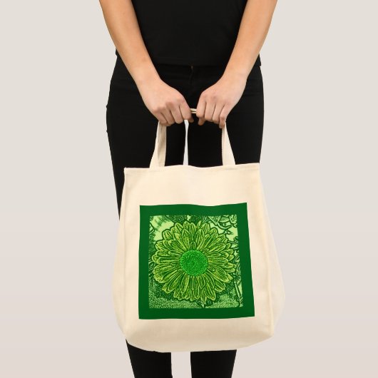 Gerbera Daisy Block Print, Emerald Green Tote Bag (Voorkant (product))