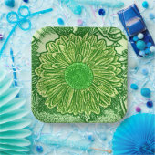 Gerbera Daisy Block Print, Emerald & Lime Green Papieren Bordje (Feest)
