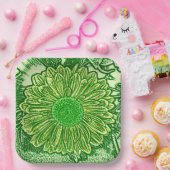 Gerbera Daisy Block Print, Emerald & Lime Green Papieren Bordje (Feest)