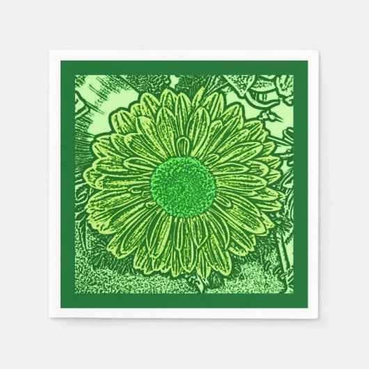 Gerbera Daisy Block Print, Emerald & Lime Green Servet (Voorkant)