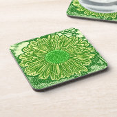 Gerbera Daisy Block Print - kalkgroen Bier Onderzetter (Linkerzijde)
