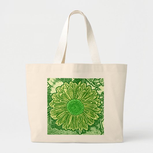 Gerbera Daisy Block Print - kalkgroen Grote Tote Bag (Voorkant)