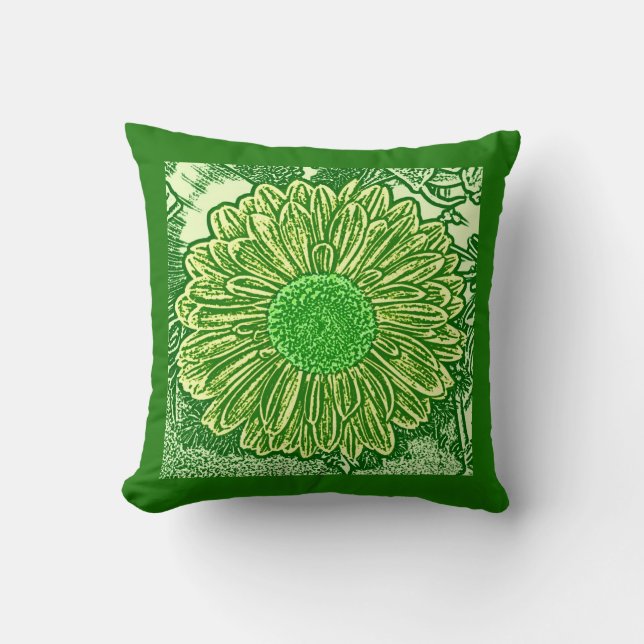 Gerbera Daisy Block Print - kalkgroen Kussen (Voorkant)