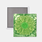 Gerbera Daisy Block Print - kalkgroen Magneet (Voorkant / Achterkant)