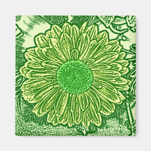 Gerbera Daisy Block Print - kalkgroen Magneet