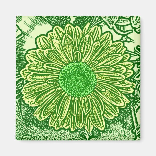 Gerbera Daisy Block Print - kalkgroen Magneet (Voorkant)