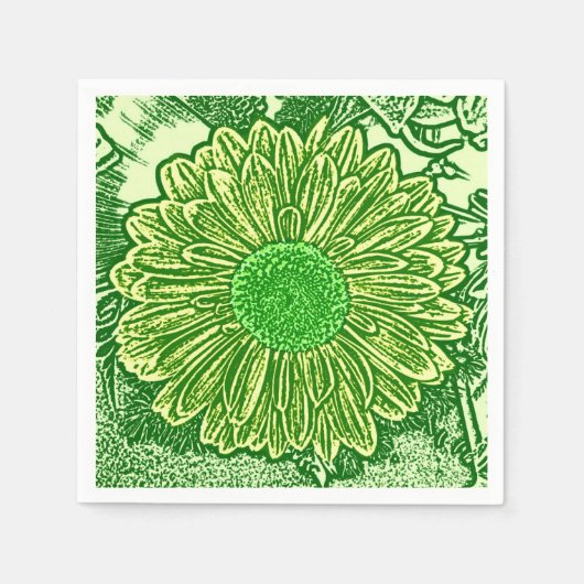 Gerbera Daisy Block Print - kalkgroen Servetten (Voorkant)